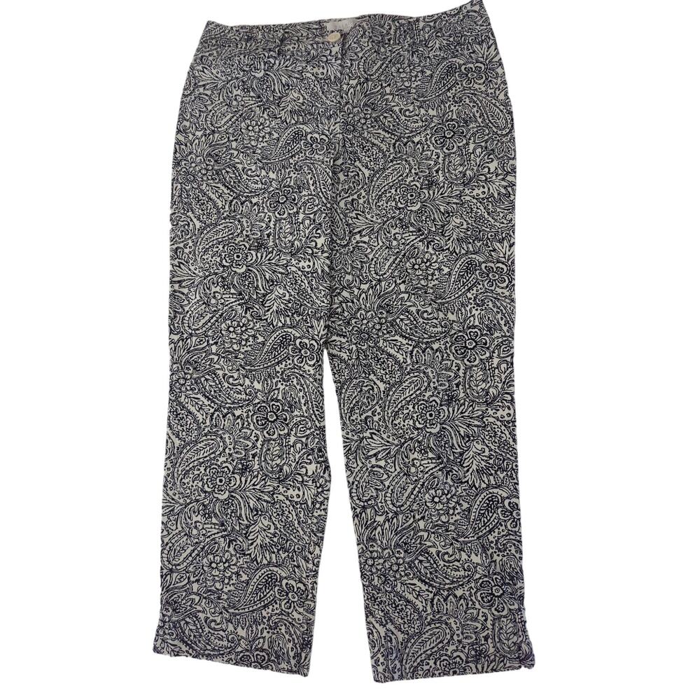 Talbots Petits Navy and Cream Floral Paisley Capri Pants Stretch womens sz 10P
